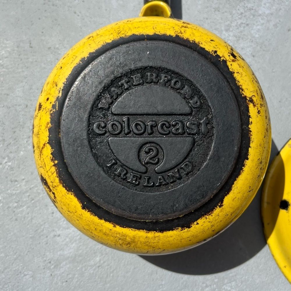Vintage Colorcast Waterford Ireland Yellow Enamel Cast Iron Saucepan w/ Lid 7” - Picture 4 of 7